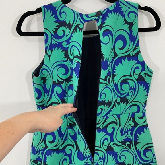 J.Crew Size 2 Mini Dress Blue Vineyard Jacquard Sleeveless A-Line - Picture 6 of 10